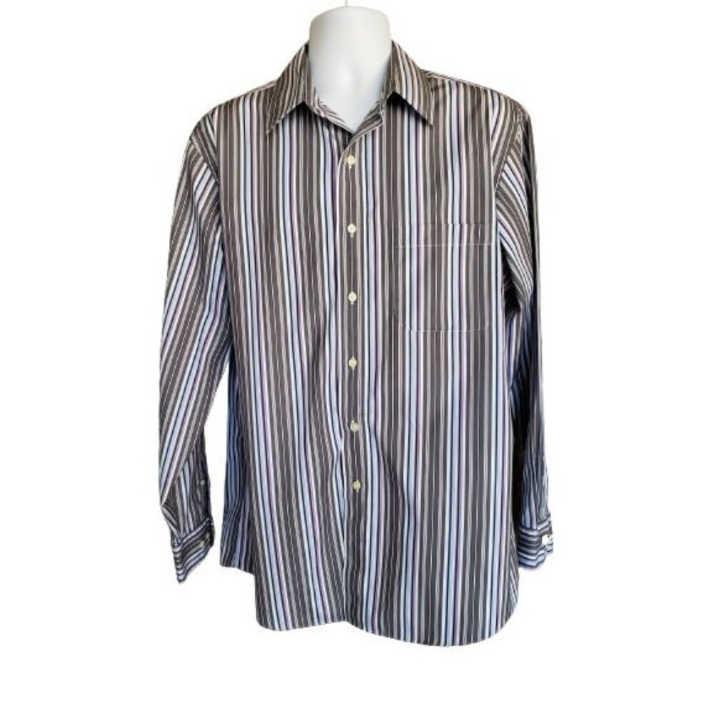 Jos A Bank Mens Button-Up L Striped Tailored Fit Lng Slv Trvler Collect Cotton